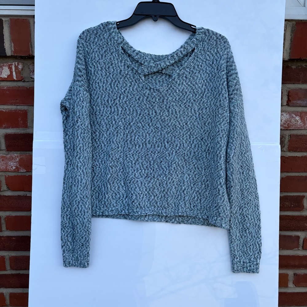 Hollister California Blue Marled V-Neck Strappy Knit Sweater Womens Small